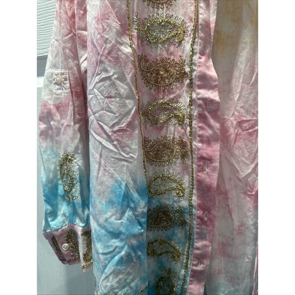 Soft Surroundings Gilded Paisley Tie-Dye Tunic‎ Top Button Up Sequin Sz Small P - Picture 3 of 6
